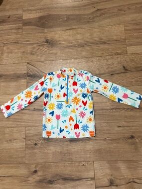 Primary Long Sleeve Quarter Zip Colorful Floral Print Rash Guard Swim Girl 2-3